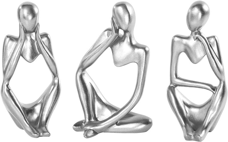 BMLCGJ Thinker Statue Gold Decor Abstract Art Sculpture, Golden Resin Collectible Figurines for Home Living Room Office Shelf Decoration,Great Gifts Ideas (Silver) - Image 1